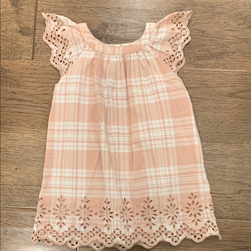 Peach Plaid Kids Dress with Lace Details